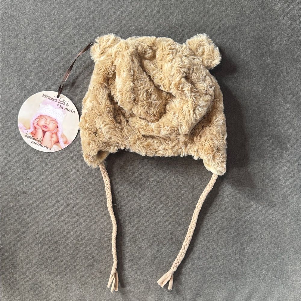 Daisy Baby Infant Fuzzy Lil’ Bear Minky Dot Beanie Hat Camel Size 0-6 months NWT - Picture 7 of 7